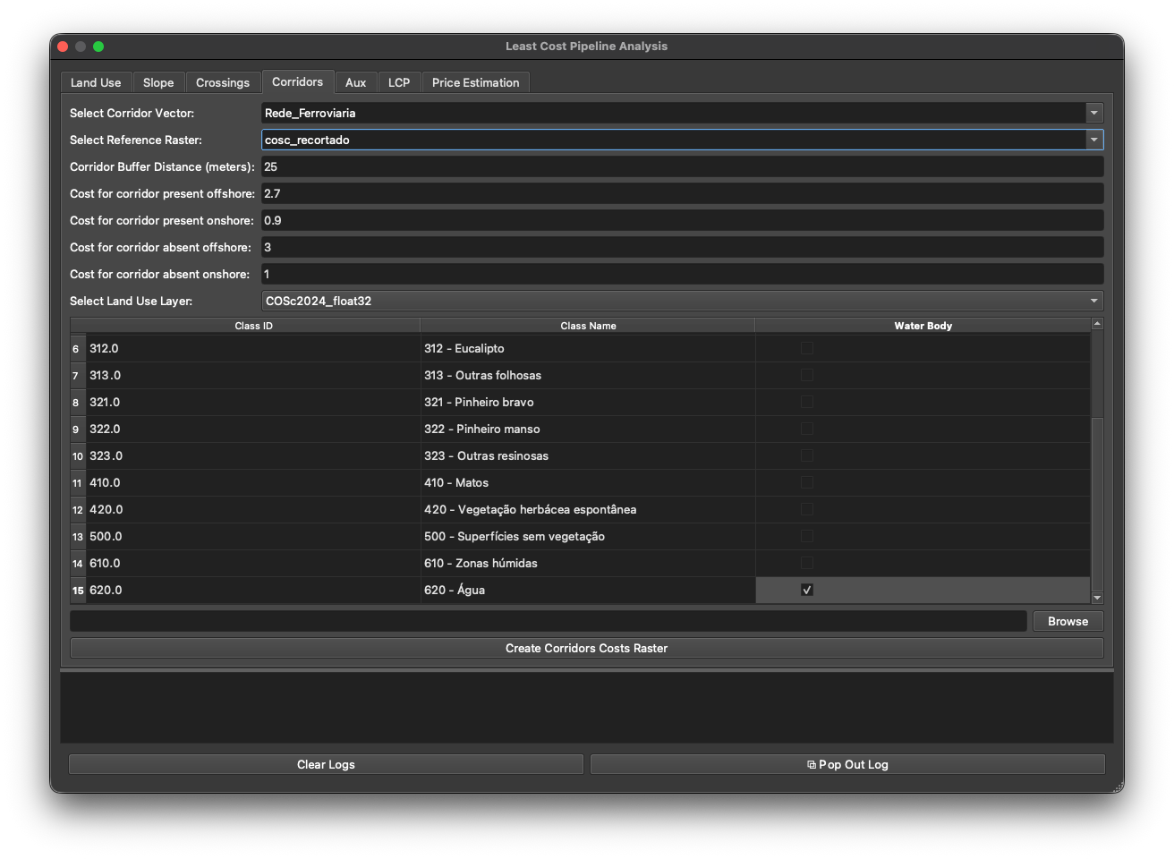 The Corridors tab of the plugin