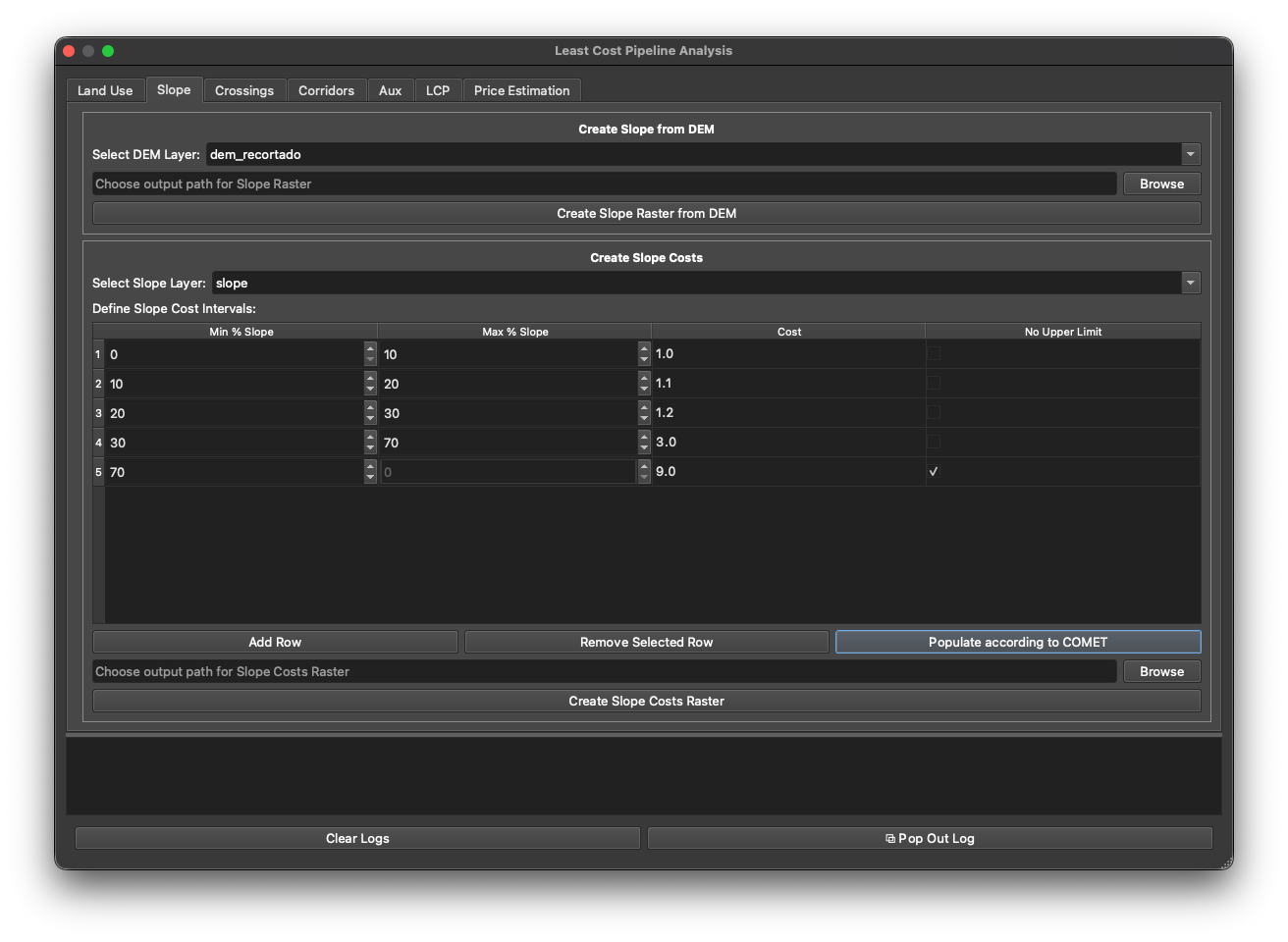 The Slope tab of the plugin